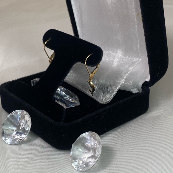 14K YELLOW GOLD dolphin dangle dainty earrings REAL GOLD 1” - Picture 3 of 10